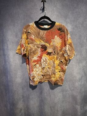 Floral Tropical Short Sleeve Tee in Brown and Yellow